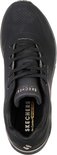 Zwarte Skechers Uno sneaker van bovenaf, met air-cooled memory foam inlegzool.