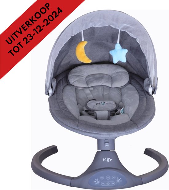 Blij'r Sannie Baby Swing - Elektrische Babyschommel - Uitneembare Wasbare Wipstoelhoes - zwart/grijs