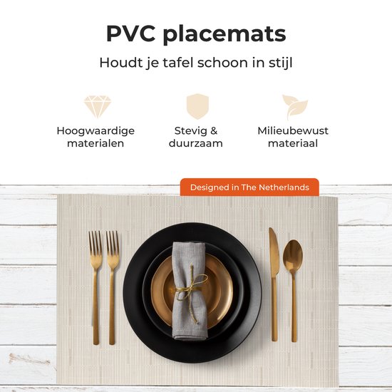 Castagnola PVC - Set de table en plastique - Dessous de verre hydrofuge - Dessous de verre - Napperons en plastique - 6 pièces - 45 x 30 cm - Beige