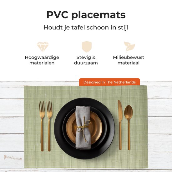 Castagnola PVC - Set de table en plastique - Dessous de verre hydrofuge - Dessous de verre - Napperons en plastique - 6 pièces - 45 x 30 cm - Vert