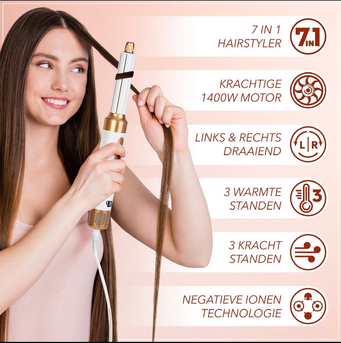 O@B Professionele 7-in-1 Airwrap Föhnborstel & Haarstijler - Haardroger Föhn met Borstel - Elektrische Haarborstel & Krultang - Multistyler Krulborstel - Magische Stijlborstel - Heteluchtborstel Haarstyler - Hairwrap Airstyler - Air Wrap Multi Styler — afbeelding 2