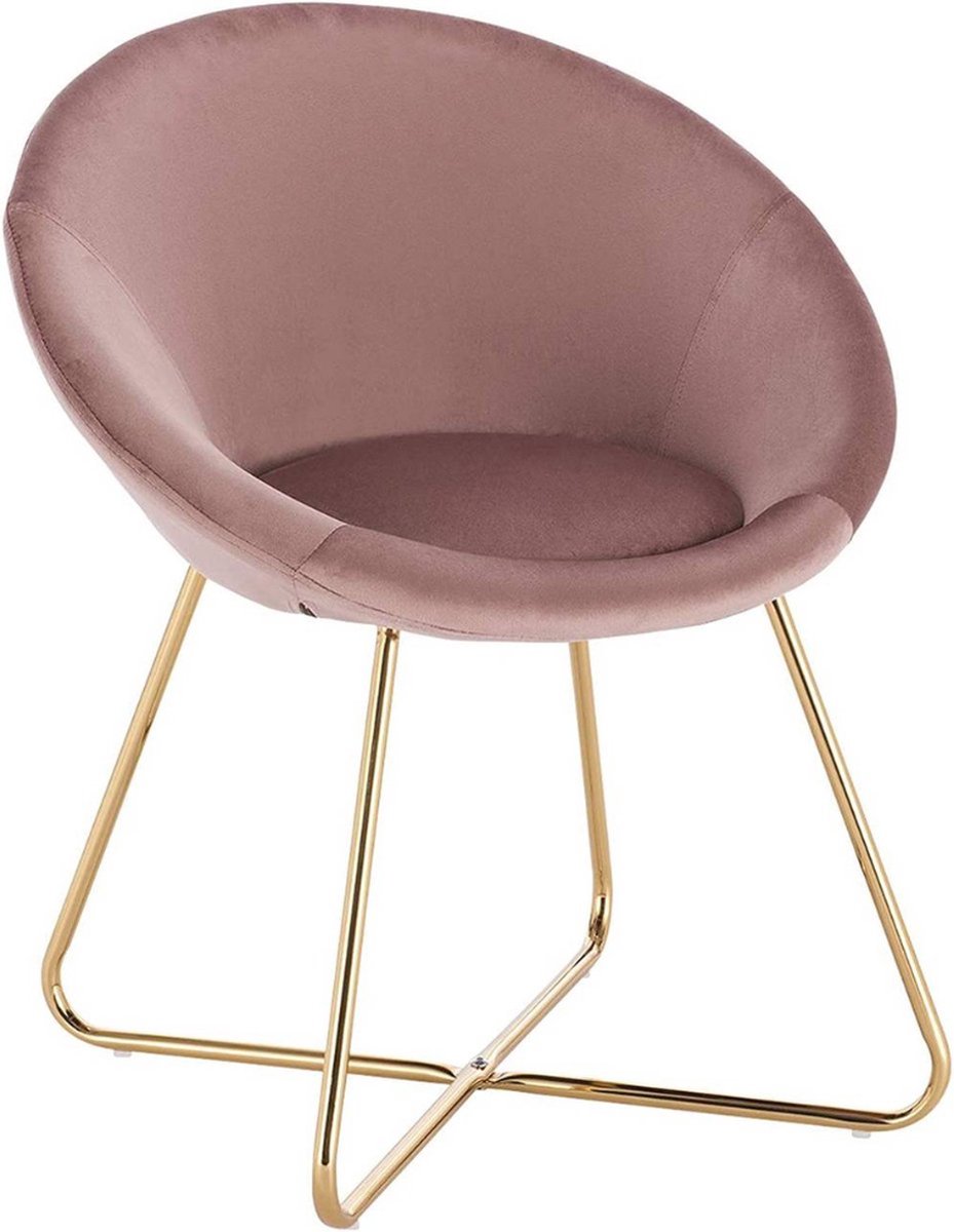 Bezoekersstoel - Eetkamerstoel - Roze Velvet - Metalen poten - Set van 1 - Zithoogte 44 cm