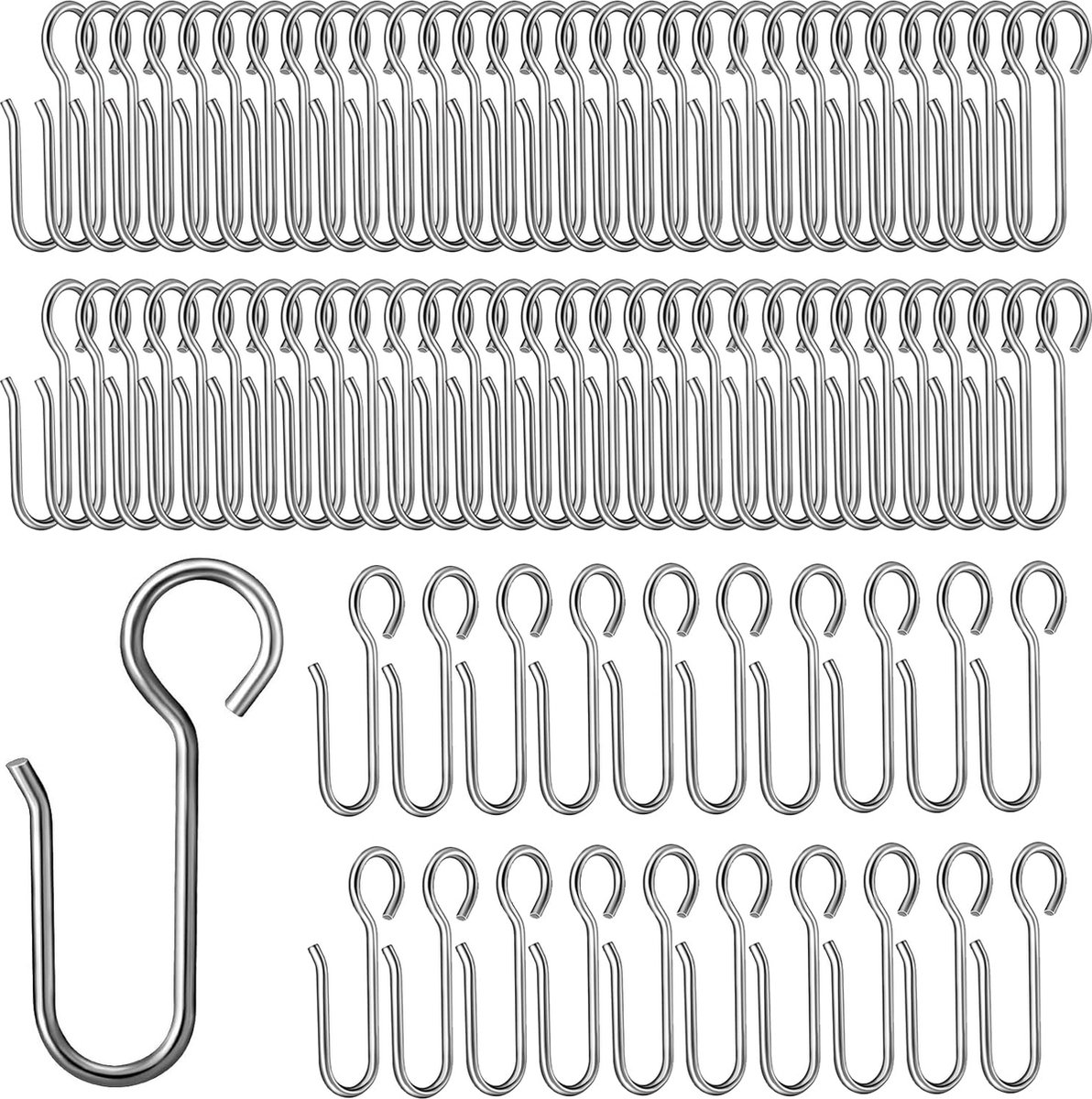 La'Moussawi ® 80 stuks gordijnhaken, gordijnhaken voor rails, zeer belastbare metalen gordijnhaken, gordijnhaken om op te hangen voor gordijnen en gordijnringen, deurgordijnen en douchegordijnen, zilver