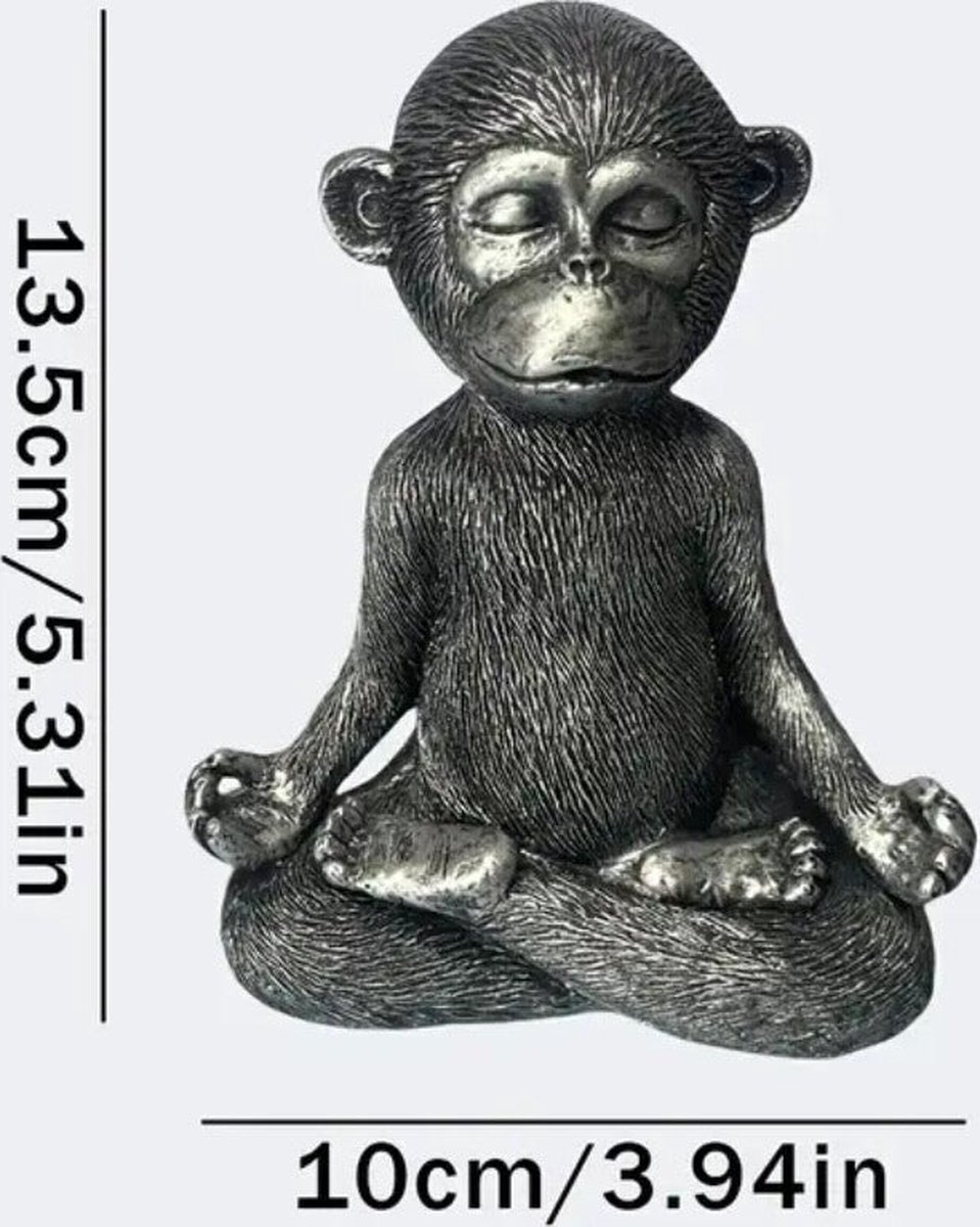 home deco - aap - aapje - dieren beeldje - beeld - yoga - meditatie - polyresin - zwart - zilver - decoratie - verzameling - mooie details