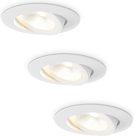 HOFTRONIC inbouwspots Lugo 3 stuks – dimbaar 5 watt 450 lumen 2700K warm wit licht – kantelbaar – aluminium wit – IP65 – badkamer inbouw spot buiten plafondspots dimbare ledspots