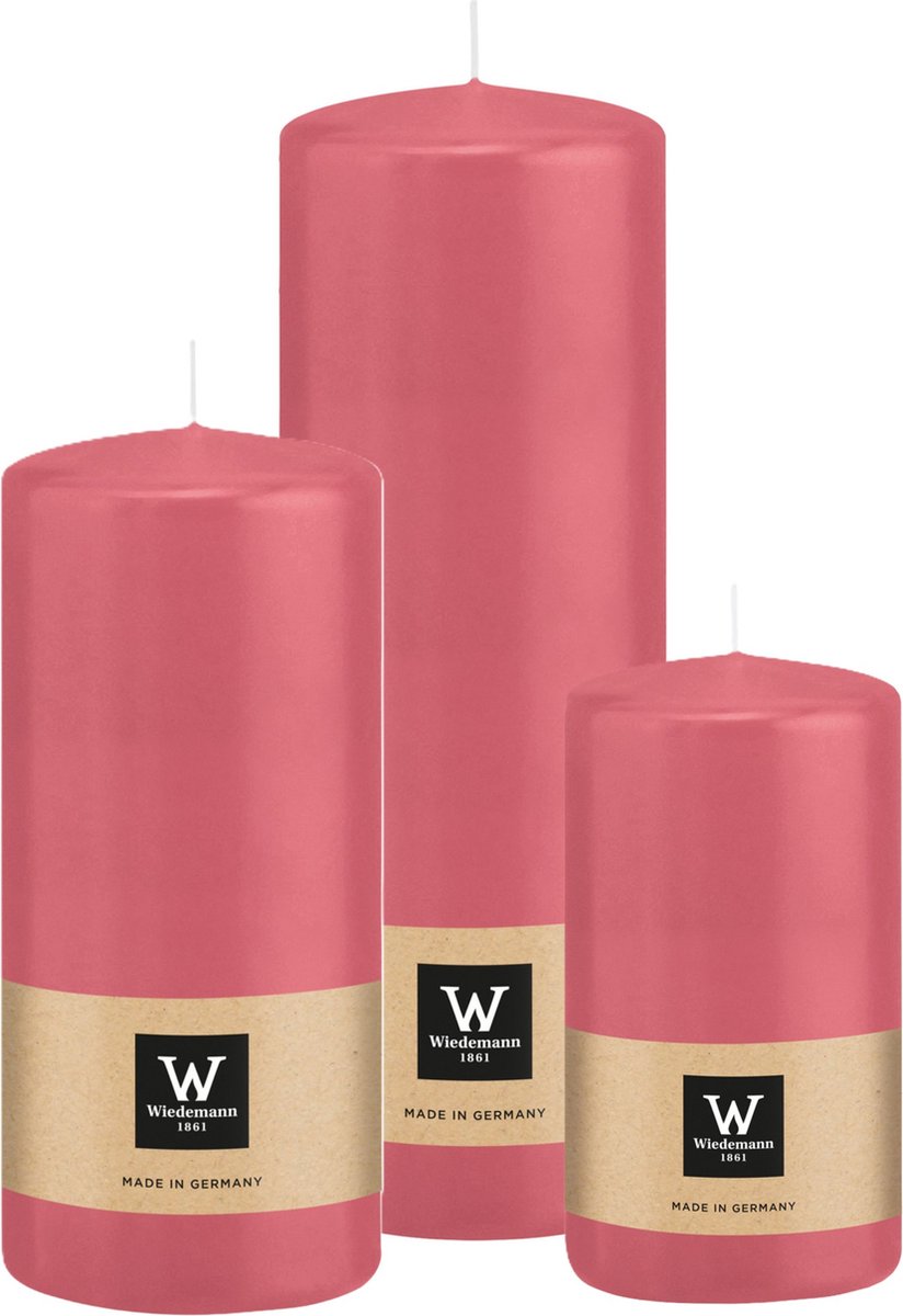 Wiedemann Cilinderkaarsen/stompkaarsen - set van 3 - roze - 6x12/7x15/7x20 cm