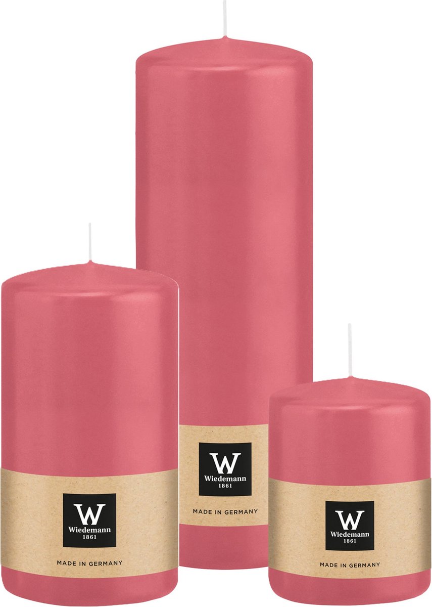Wiedemann Cilinderkaarsen/stompkaarsen - set van 3 - roze - 6x8/7x13/7x20 cm