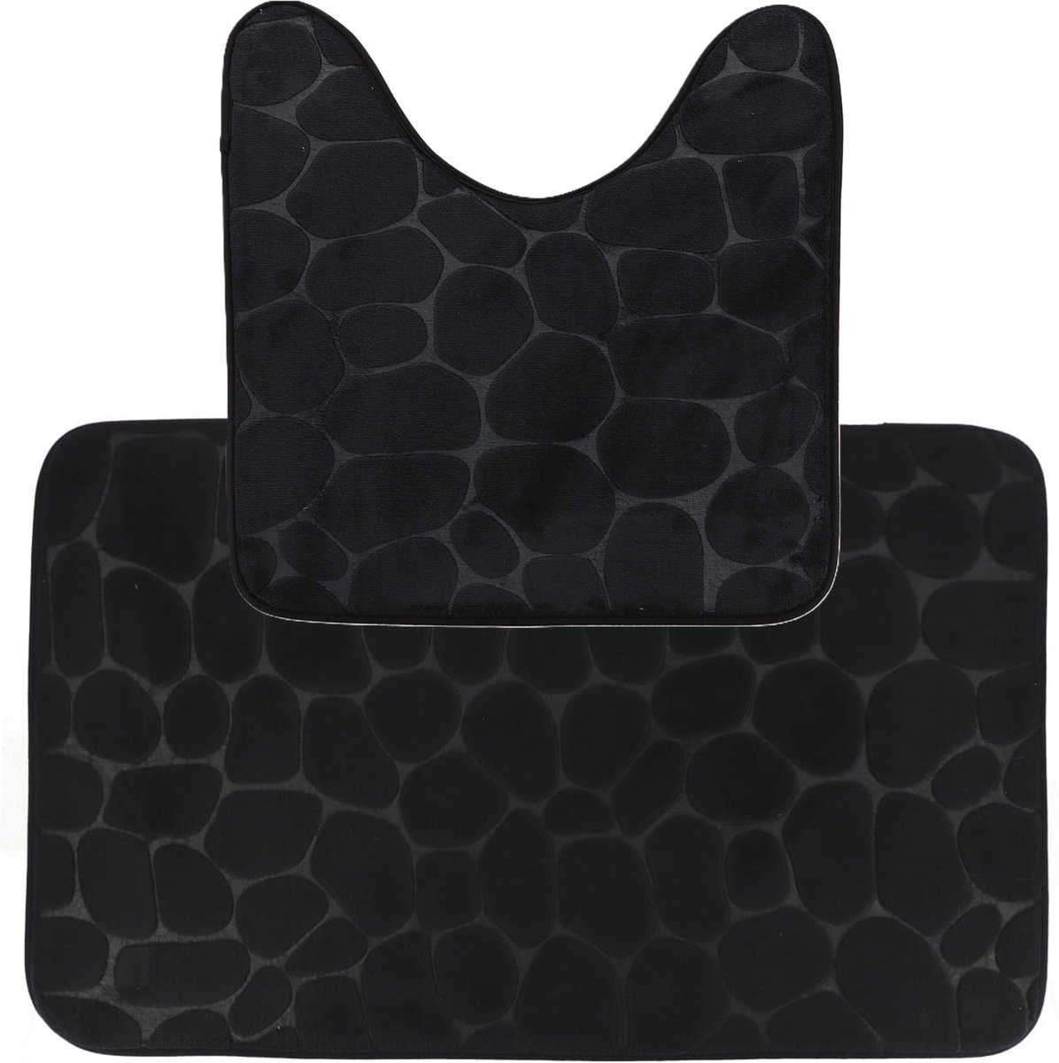 Tendance Badkamer Matten set Pebble - toilet en bad mat - zwart - memory foam - microfiber