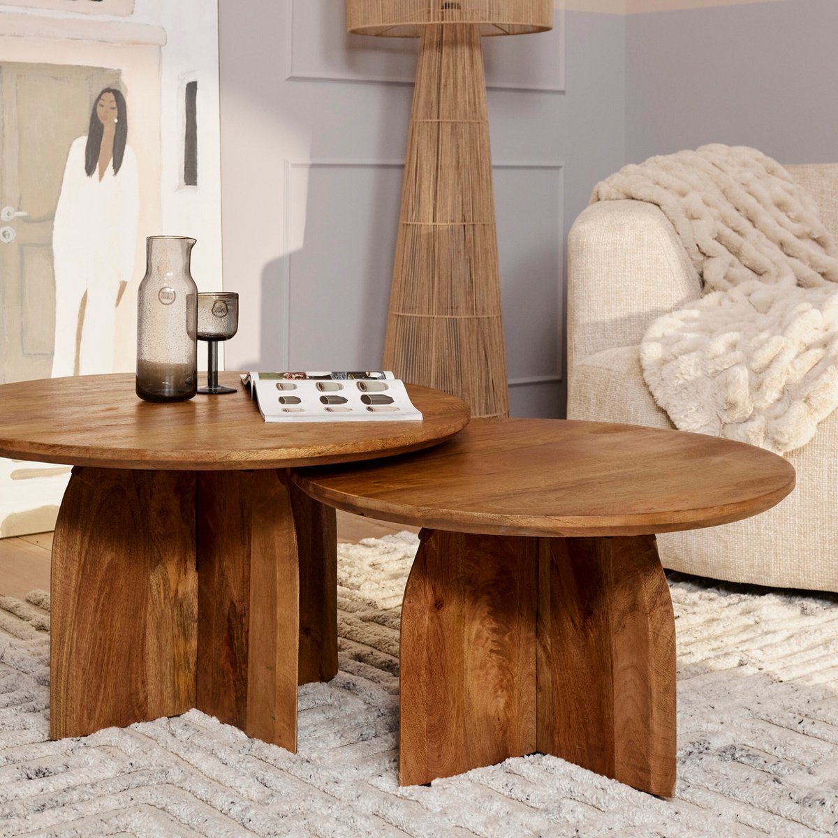 Salontafel Rond Ø80cm - Naturel Mangohout - 80x80x45cm - Starfurn - Bijzettafel