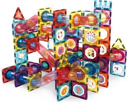 Magnetic Tiles - 100 Stuks - Magnetisch Speelgoed - Knikkerbaan - Magnetische Tegels - Montessori - Bouwstenen - Bouwblokken - Magna Wereld - Voor 3, 4, 5, 6, 7, 8, 9 Jaar, Kinderen - Olvy