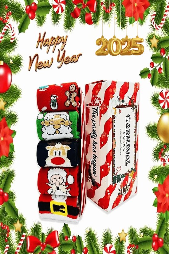 Kerstsokken - 5 Paar Kerst Sokken - Christmas Socks - Kerstsokken - Kerstcadeau - Kerstsokken Dames - Kerstsokken Heren - Maat 36-44
