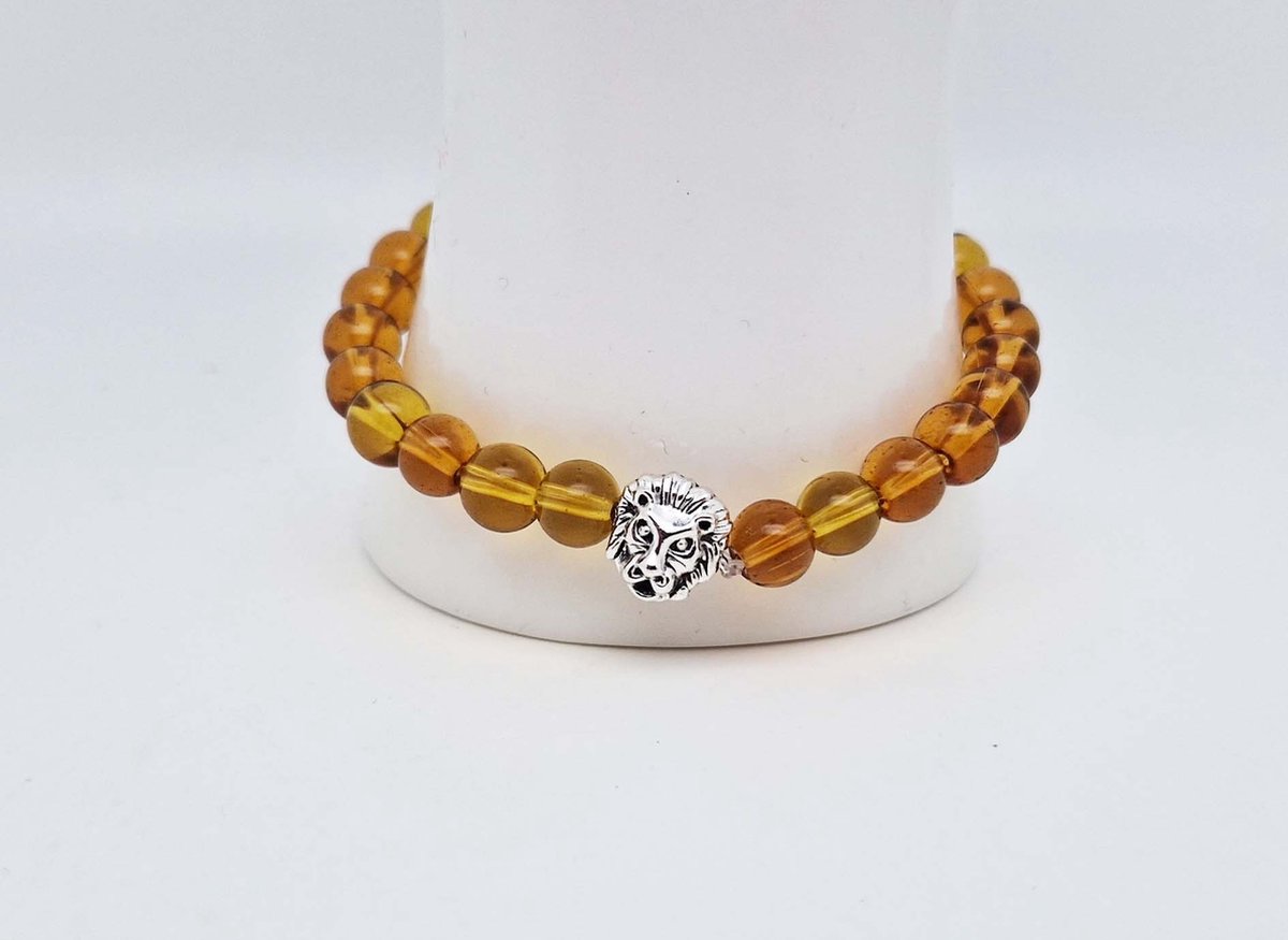 Handgemaakte natuursteen armband met Metalen vorm - Model 16 - "Citrine" -8 mm diameter van de korrel- Diameter armband 20 cm - Een mooi cadeau voor familie en vrienden