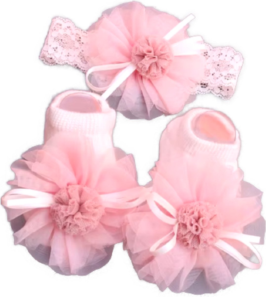 Goedkoopste BamBella® Baby haarband strik met schoentjes babyshower cadeau set meisje 0-3 maanden geboorte