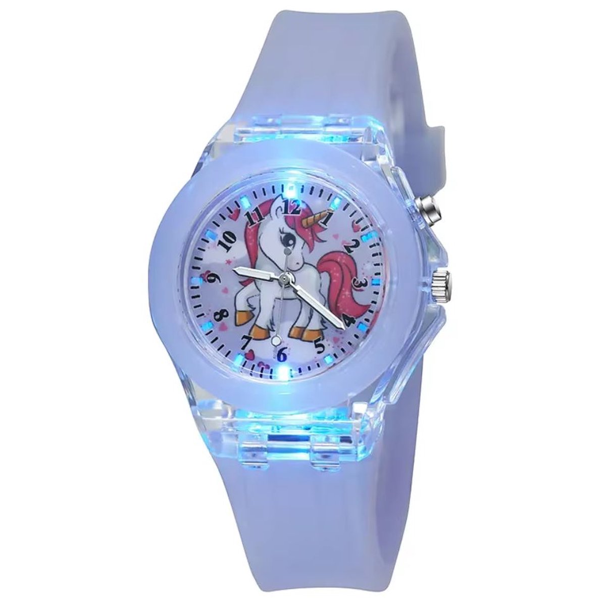 Lichtgevende horloge blauw unicorn - eenhoorn