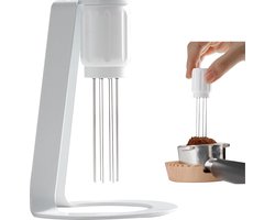 Koffie Roerder Tool - Koffie Roerder - Koffie Verdeler- Espressoverdeler - Naald Distributeur - Espresso Distributie Tool - Koffie Accessoires - Roerstaafjes Met Stand - 6 Naalden - Accessoires Barista - Espresso - Voor Perfecte Koffie Extractie -Wit