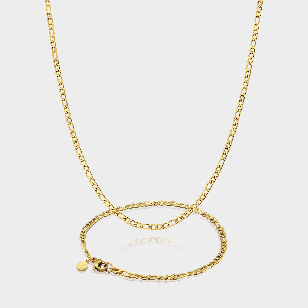 Figaro Ketting 3 mm x Figaro Armband 3 mm - Gouden Schakelketting en Schakelarmband Heren - 60/21 cm lang - Olympus Jewelry