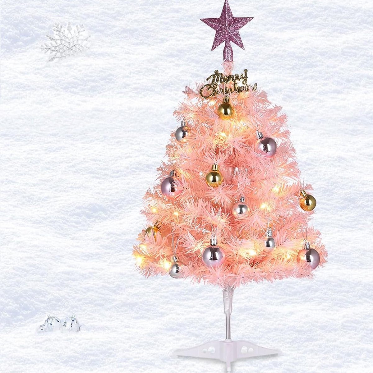 Stralende Mini-Kerstboom Van 60 Cm Met LED-Lichtjes En Decoratieve Ornamenten – Perfect Voor Jouw DIY Kerstdecoraties!