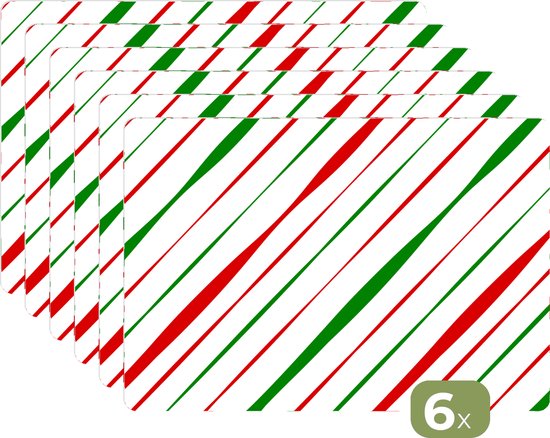 Set de table - Napperons en plastique - Motifs - Noël - Rayures - 45x30 cm - 6 pièces - Résistant à la chaleur - Antidérapant - Sous-couche - Amovible