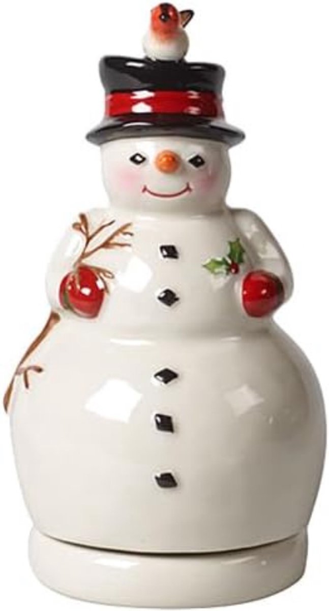 Nostalgische Melodie: Draaiende Sneeuwpop In Wit - 9 x 9 x 17 Cm