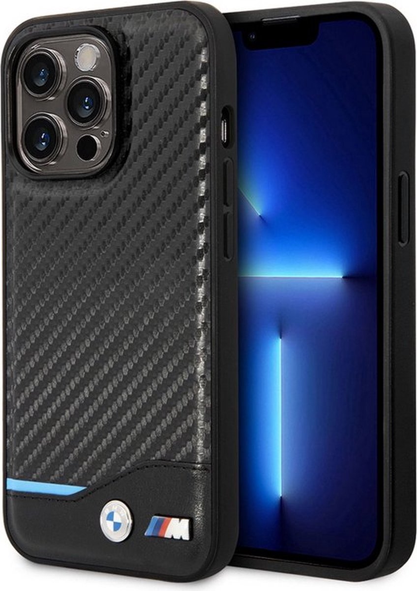 BMW M Carbon Blue Line Back Case - Geschikt voor Apple iPhone 13 Pro Max (6.7") - Zwart