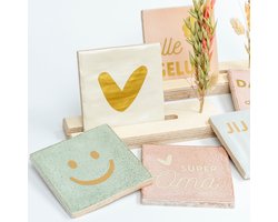 Lottea Houder voor tegeltje inclusief droogbloemen - tegeltjes houder, tegelhouder, houten houder voor tegeltjes, tegeltjes met tekst, tegeltjes met spreuken