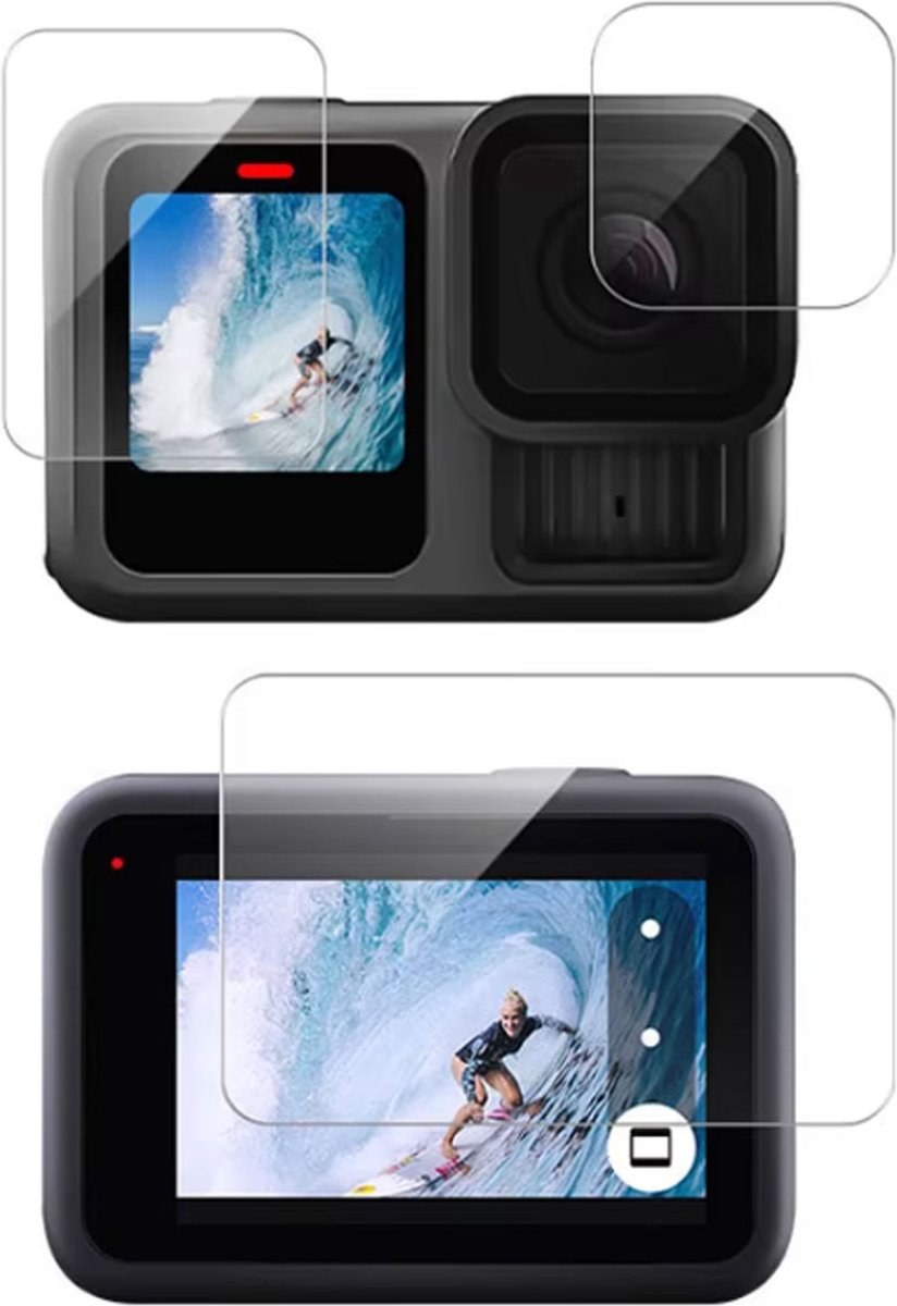 Screenprotectors geschikt voor GoPro Hero 13 Black - Tempered Glass Screenprotectors – 2x LCD & 1x Lens – Bescherming geschikt voor GoPro Hero 13 Black LCD & Lens – 9H Gehard Glas – Complete Set – TechDefend