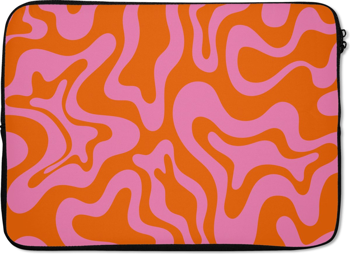 Laptophoes 13 inch - Patroon - Roze - Oranje - Abstract - Modern - Laptop sleeve - Binnenmaat 32x22,5 cm - Zwarte achterkant