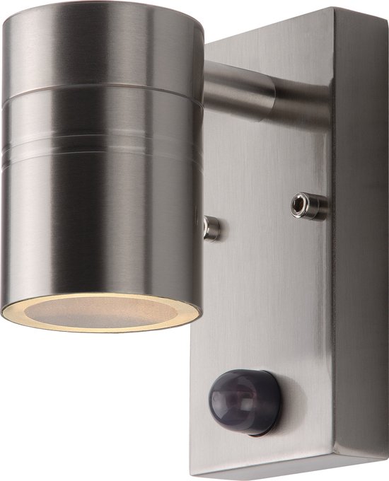 Lucide ARNE-LED IR - Wandspot / Wandlamp Binnen/Buiten - Ø 6,3 cm - GU10 (MR16) - 1 × 5W 2700K - IP44 - Beweging & dag/nacht sensor - Mat chroom
