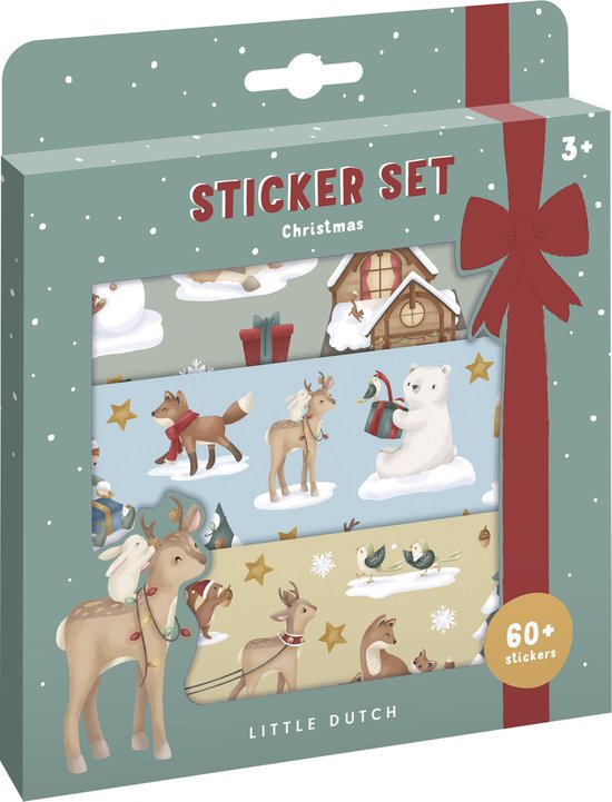 Little Dutch stickers kerstmis, 3 stickervellen met speelachtergrond - creatief speelgoed - Bambolino Toys - kerst decoratie