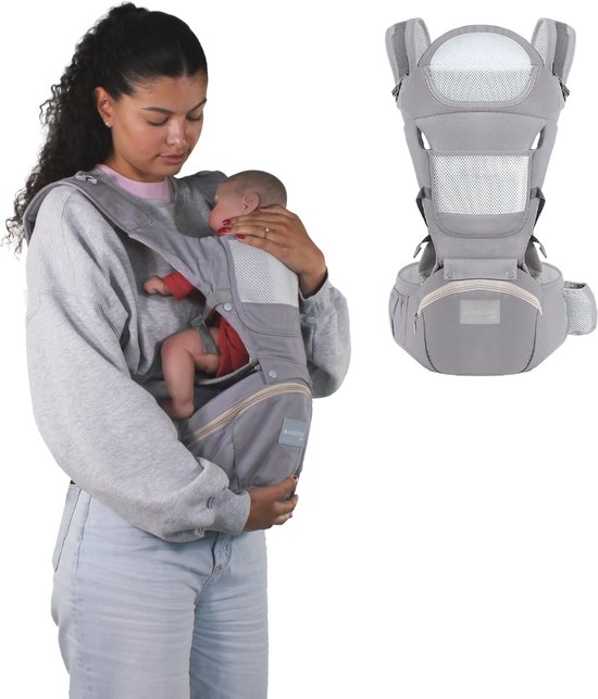 Mobiclinic Moley - Draagzak Baby - 6 in 1 - Vanaf 3 tot 36 maanden - Tot 20 kg - Baby carrier - Comfort - Verstelbaar - Ademend - Verstelbare bandjes - Katoen - Babydraagzak - Grijs