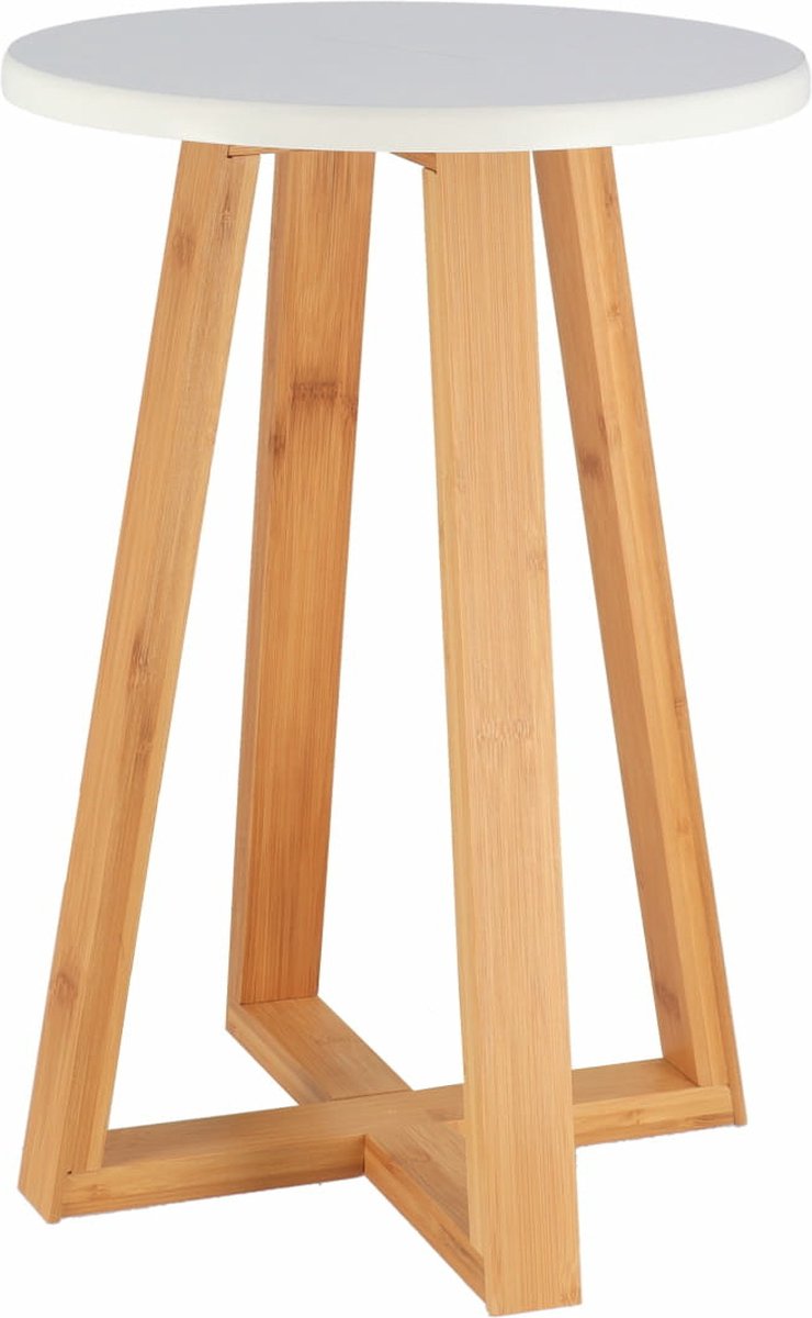 Tendance Bijzet krukje model Oslo - wit - bamboe hout - D30 x H43 cm - bijzettafeltje