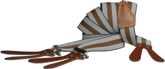 Pierre Mouton - Porte-jarretelles - Adultes - Hommes - Chevron - Porte-jarretelles - avec Cuirs - Marron - 140cm - 35mm - XL - XXL
