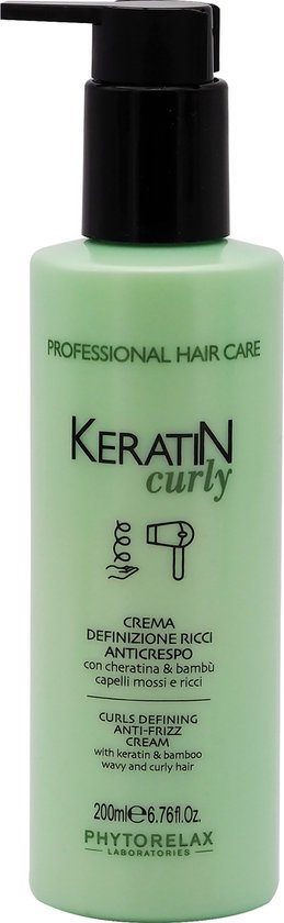 Phytorelax Keratin Curly Cream - Crème capillaire anti-frisottis - pour Cheveux bouclés, ondulés et crépus - à la kératine et au Bamboe - 200 ml