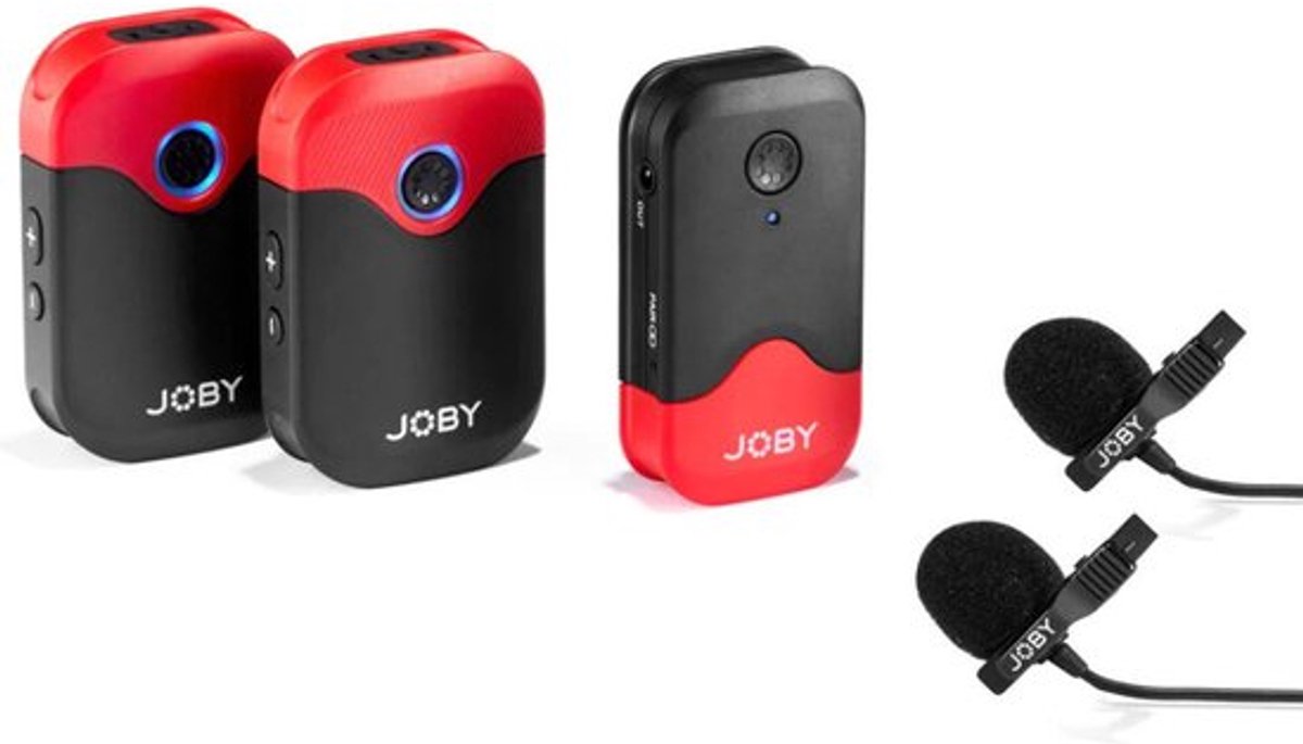 JOBY Wavo Air 2,4 GHz draadloos microfoonsysteem met twee zenders en montagesysteem, vlogging, filmmaking, interviews, draadloze microfoons, smartphone, camera