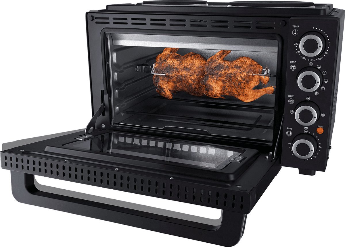Steba KB K30 - vrijstaande oven met 2 kookplaten - Heteluchtoven - 30 liter - 10⁰ tot 230⁰ - incl draaispit- Zwart – foto 4