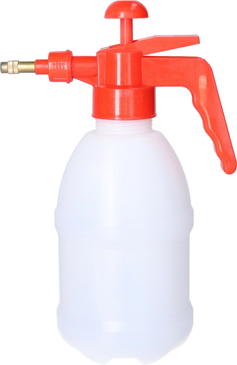 CM Plantenspuit met hoge druk sproeier/vernevelaar - kunststof - 1 liter - rood/wit - 28 cm - binnen/buiten