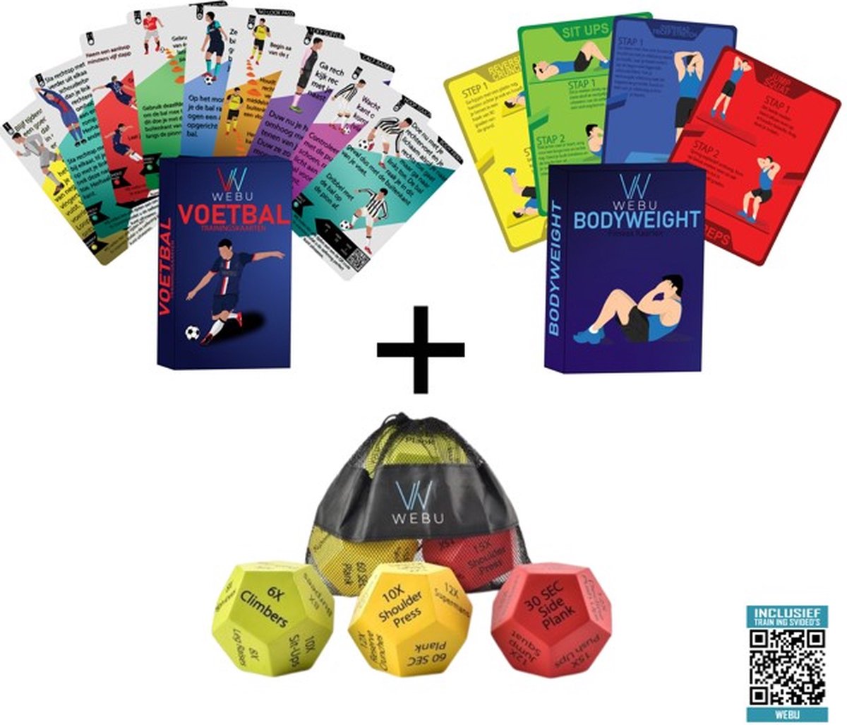 WEBU Workout Dobbelstenen - Fitness & Voetbal training met kaarten - 3 niveaus