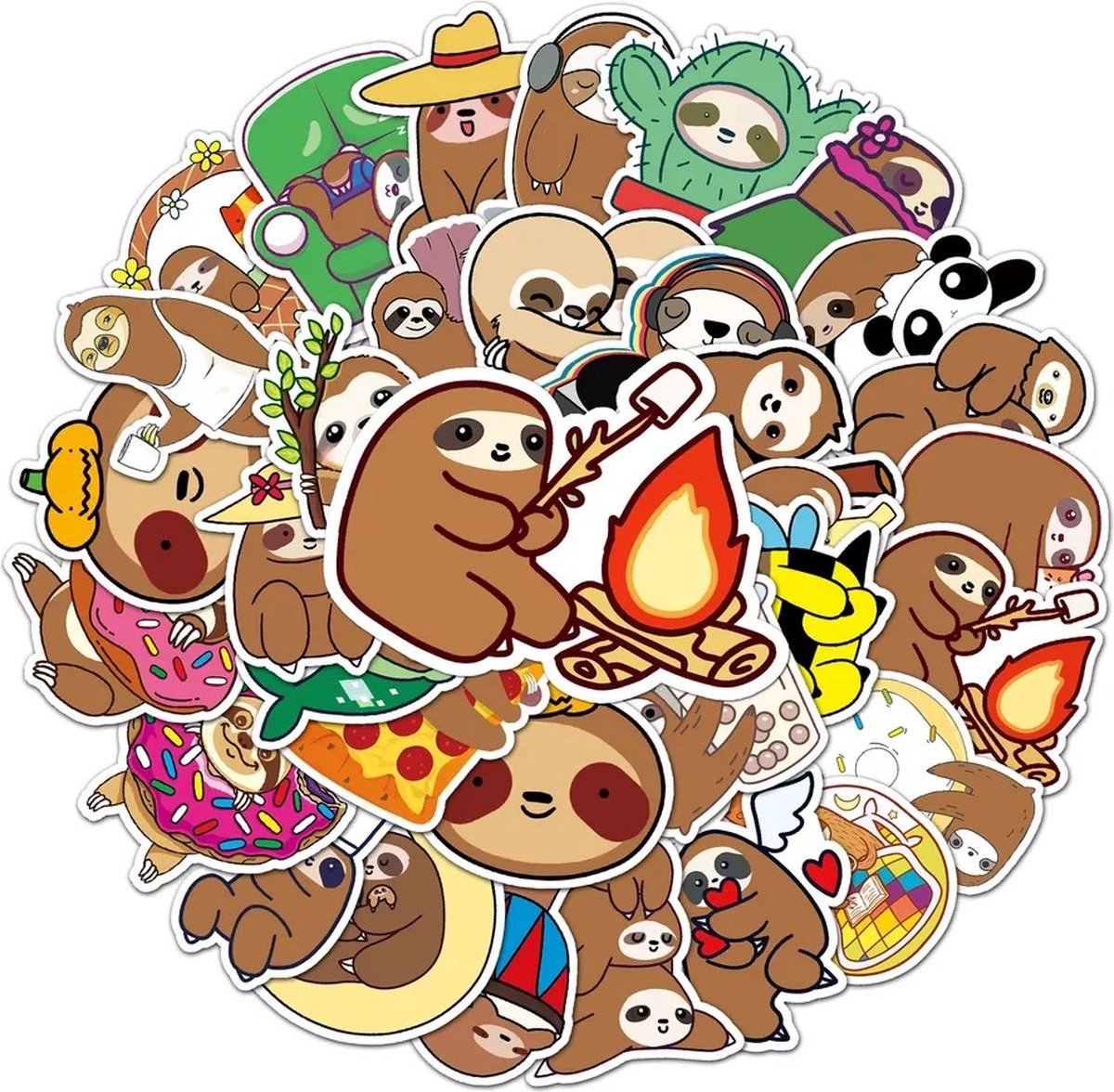 Scoby - Luiaard Stickers - Sloth Stickers - 50 Stickers Mix Pack - Laptopstickers - Geschikt voor Fiets, Step, Laptop, Skateboard, Koffer & Helm