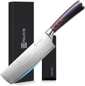 PAUDIN N6 Nakiri Mes Professioneel - 17,5 cm - Groentemes - Japans mes - Koksmes - Damascus Patroon - Mes Inclusief Knifeguard