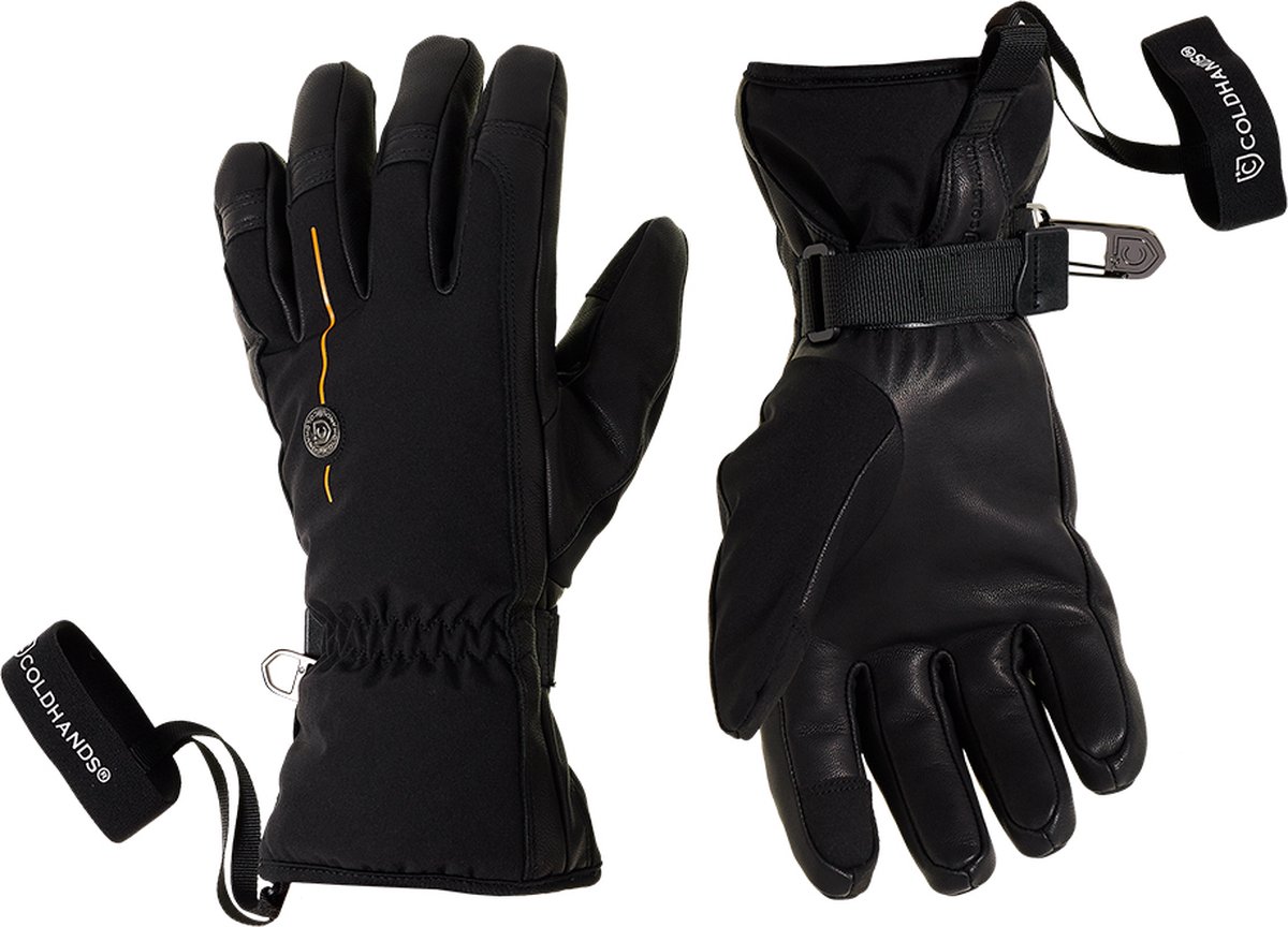 Skihandschoen softshell wind-waterafstotend lederen palm superieure grip comfort actief gebruik uitstekende pasvorm ademend warmte vochtafvoerend anti-pilling fleece voering touchscreen-compatibel middelhoge manchet C®-haak polsband. Zwart