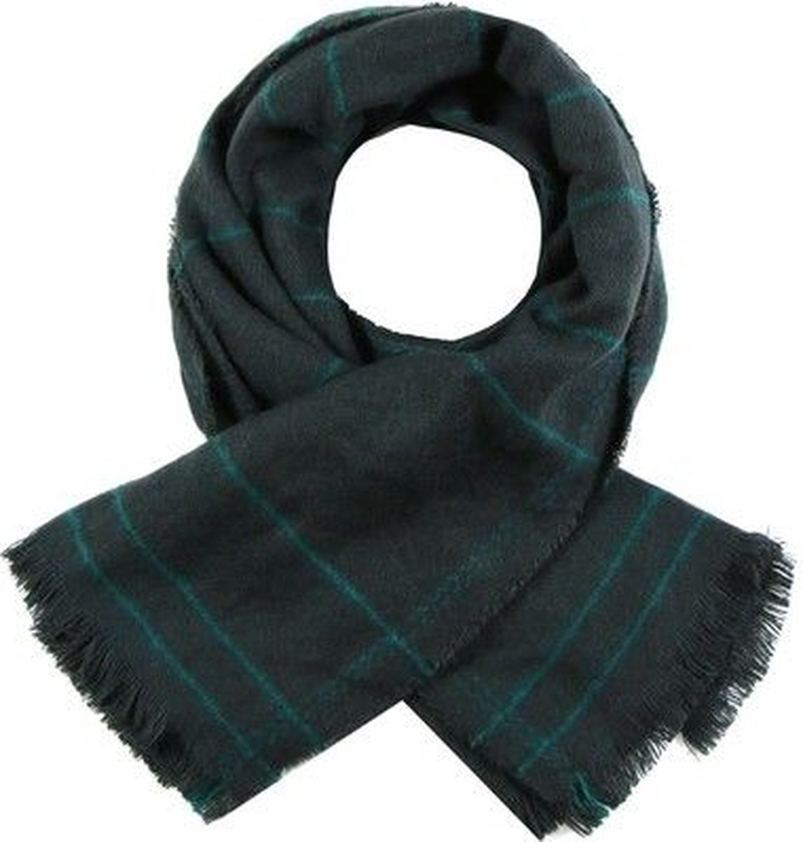 Sjaal zwart- met groen streepje- unisex- langwerpig -180/60