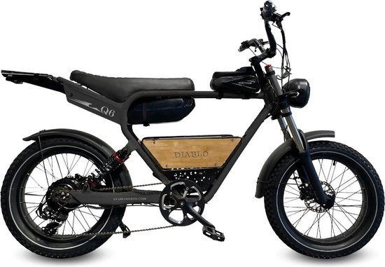 Elektrische Diablo Q6 Fatbike Mat Zwart, 7 Shimano versnellingen, Hydraulische schijfremmen, 15.6 Ah accu, vering