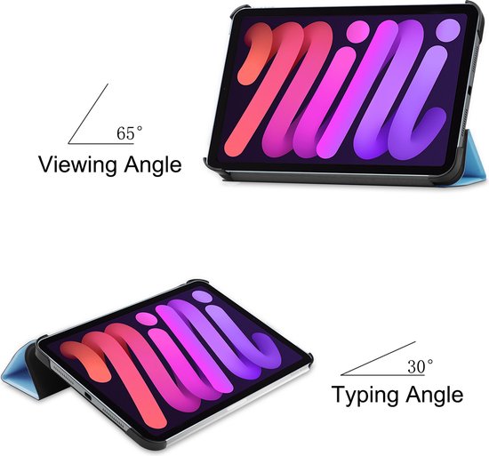Hoozey - Housse de tablette adaptée à Apple iPad Mini 7 (2024)/ Mini 6 (2021) - Tri-Fold Book Case - avec fonction Auto/Wake - Bleu clair