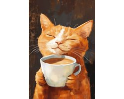 Kat Poster - Koffie - Dieren - Kunst - Koffiehuis - Schattige - Artistieke - posters - formaat 60x90cm - Wanddecoratie - 4356