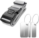 Kofferriem met cijferslot – Kofferset 3-delig – Bagagelabels voor koffers – Kofferband – Kofferlabel – Bagageriem – Reizen Gadget – Zilver