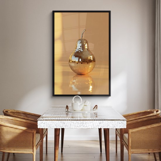 Fotolijst inclusief poster - Posterlijst 80x120 cm - Posters - Goud - Disco - Glitter - Peer - Foto in lijst - Keuken decoratie muur - Wanddecoratie accessoires - Muurdecoratie - Schilderijen