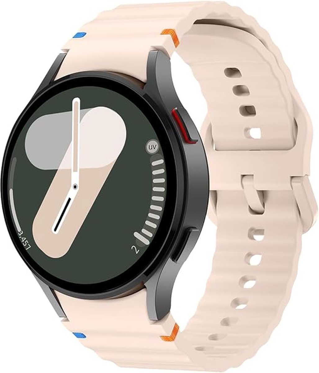 By Qubix - Wave Sportband met aansluitknop - 20mm - Lichtroze - Geschikt voor Samsung Galaxy Watch 7 (40 & 44mm) - Galaxy Watch FE - Galaxy Watch 6 - Galaxy Watch 6 Pro - Galaxy Watch 5 - 5 Pro - Galaxy Watch 4 - 4 Classic