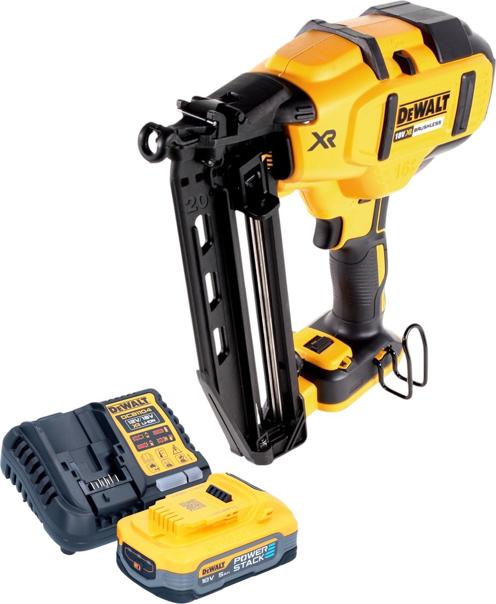 DeWalt DCN 660 H1 accu spijkerapparaat 18V 32 - 63 mm borstelloos + 1x Powerstack accu 5.0 Ah + lader