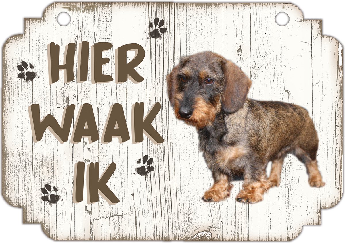 Bol.com Hier Waak Ik: Ruwharige tekkel | Waakbord | Spreukenbord | Hondenras | Hond | Betreden op eigen risico | Pas Op Voor De ... aanbieding