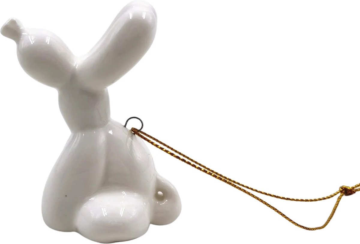 Housevitamin - Ballon Hond Zittend - Kerstbal - Wit - 5,5x4x6,5cm